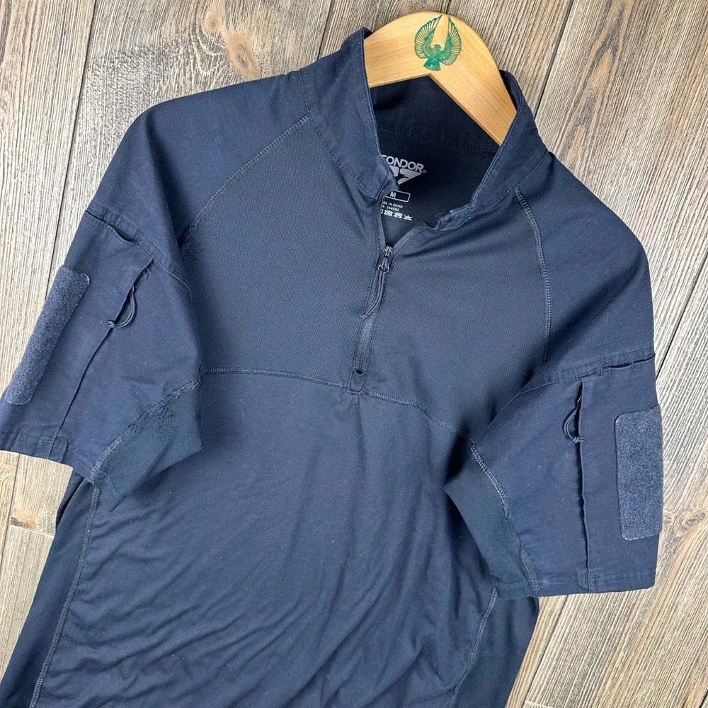 Condor Mens Short Sleeve Combat Shirt Black Tactical Ripstop 1/4 Zip Size Medium